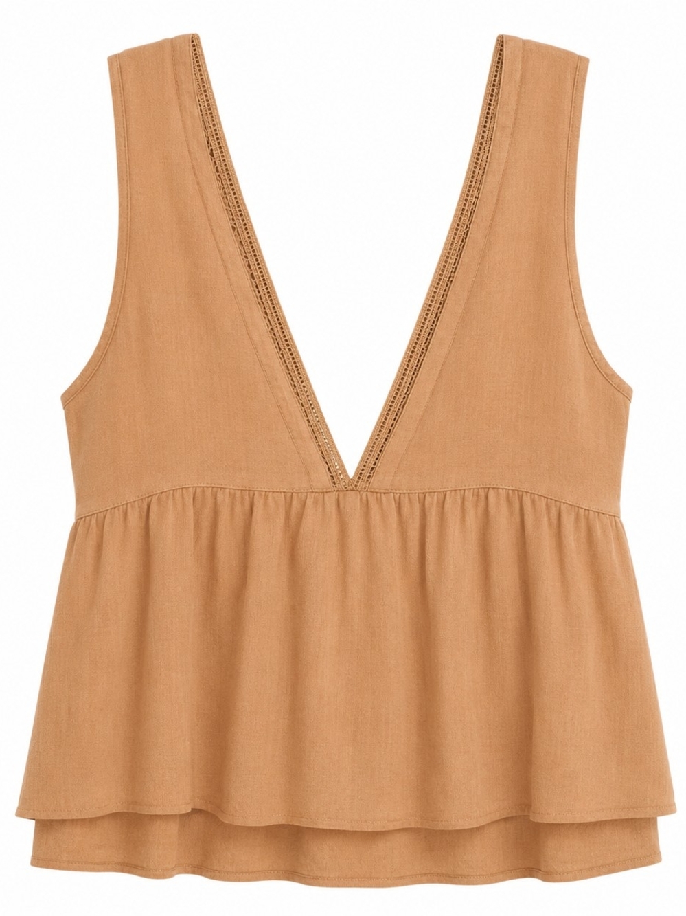 Sleeveless V-Neck Peplum Top in Mustard Yellow Boho Cropped Eyelet - Picture 4 of 6